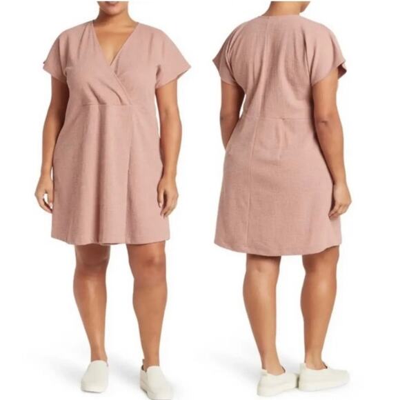 Madewell Texture Thread Wrap Dress Faded Mauve Stretch Sz 2X Casual Office M9235 - Picture 1 of 12